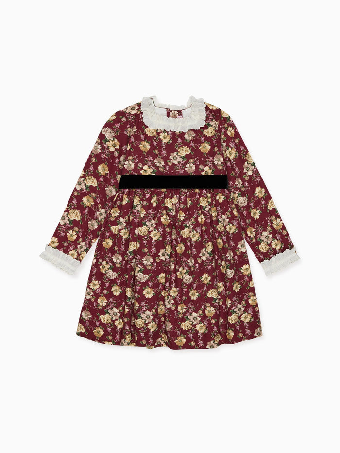Burgundy Floral Silas Girl Dress