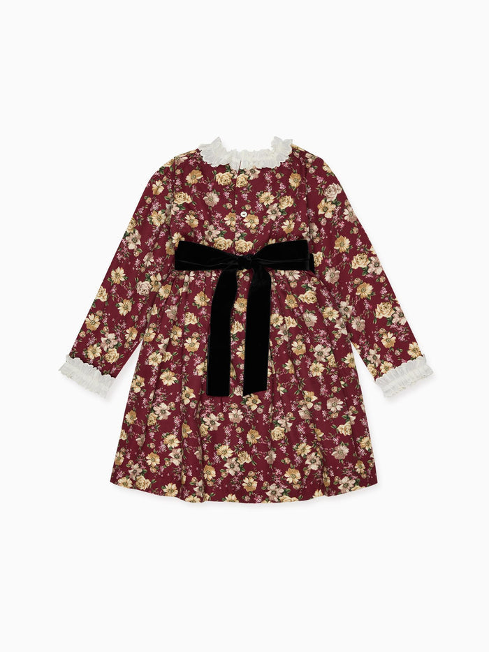 Burgundy Floral Silas Girl Dress