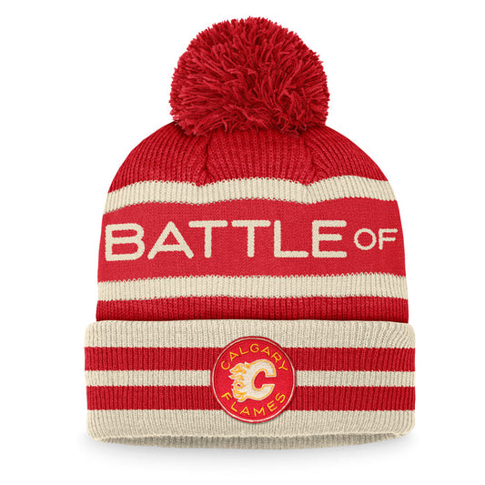 Calgary Flames Fanatics Branded Cream-Red 2023 NHL Heritage Classic Cuffed Pom Knit Hat