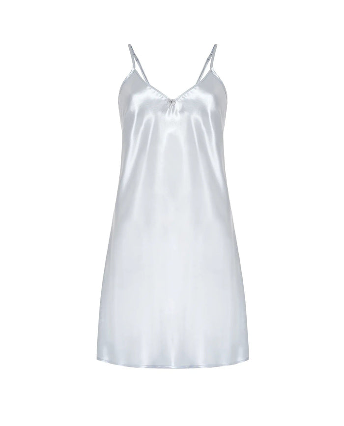 Camisón corto de mujer de verano, tejido raso y tirantes. Color gris