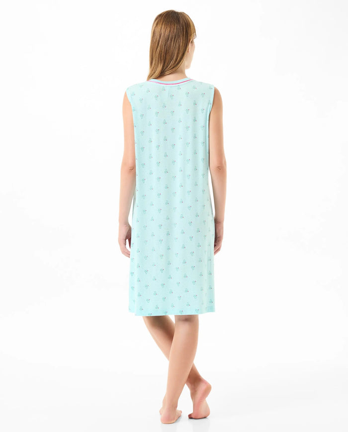 Trasera de camisola corta de verano sin mangas para mujer verde con cactus