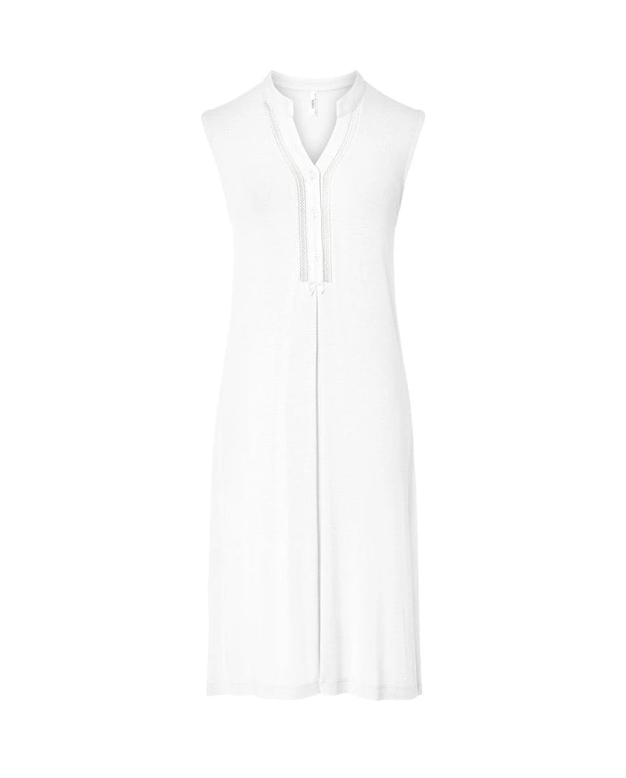 Camisón lencero marfil sin mangas cuello botones entredós y lacito