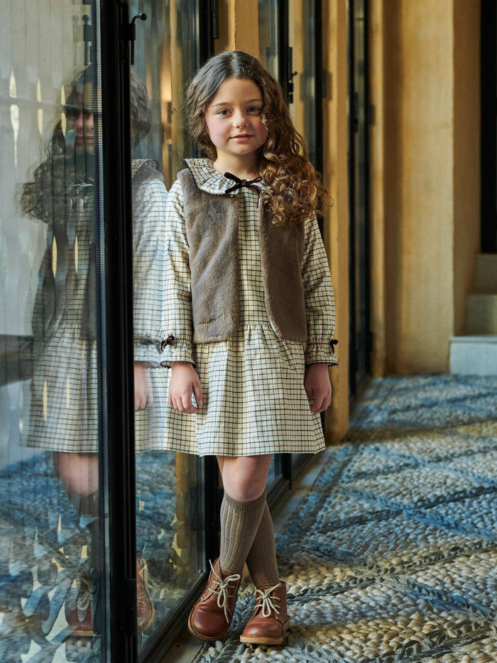 Caramel Check Tessa Girl Drop Waist Dress
