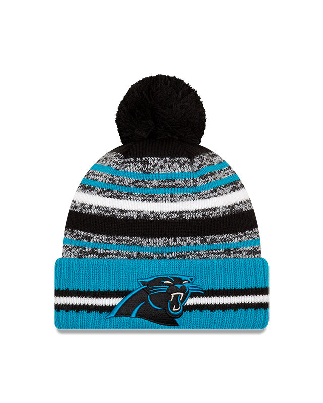 Carolina Panthers New Era 2021 NFL Sideline - Sport Official Pom Cuffed Knit Hat - Blue Carolina/Black