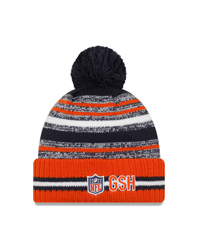 Chicago Bears B Logo New Era 2021 NFL Sideline - Sport Official Pom Cuffed Knit Hat - Orange/Navy
