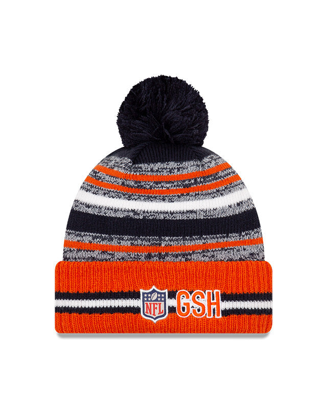 Chicago Bears C Logo New Era 2021 NFL Sideline - Sport Official Pom Cuffed Knit Hat - Orange/Navy