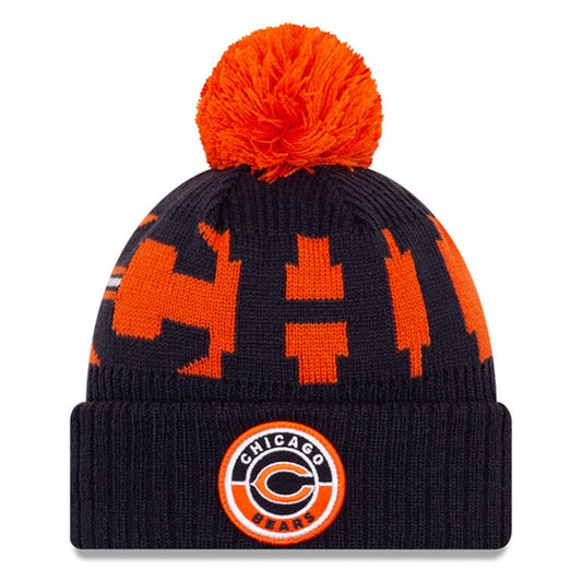 Chicago Bears New Era Navy/Orange 2020 NFL Sideline - Official Alternate C Logo Sport Pom Cuffed Knit Toque