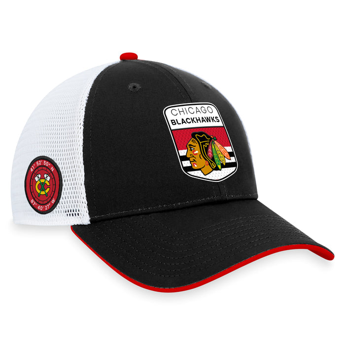Chicago Blackhawks Fanatics Branded Blue 2023 NHL Draft On Stage Trucker Adjustable Hat