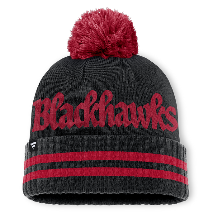 Chicago Blackhawks Fanatics Heritage Blind Side Cuff Knit Toque with Pom - Black