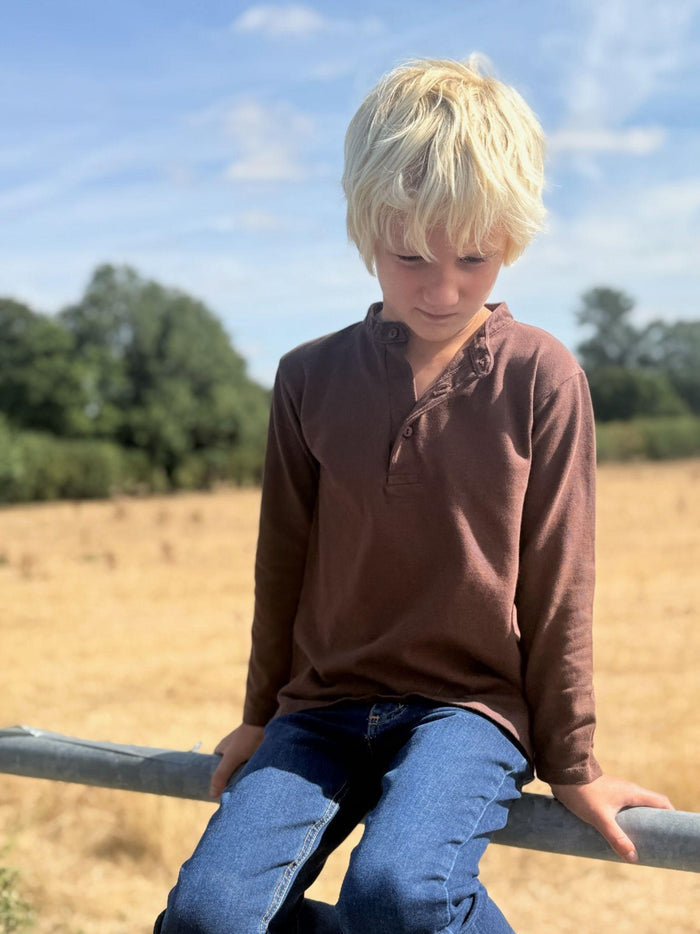 Chocolate Alcomo Long Sleeve Boy Polo Shirt