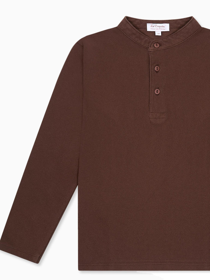 Chocolate Alcomo Long Sleeve Boy Polo Shirt