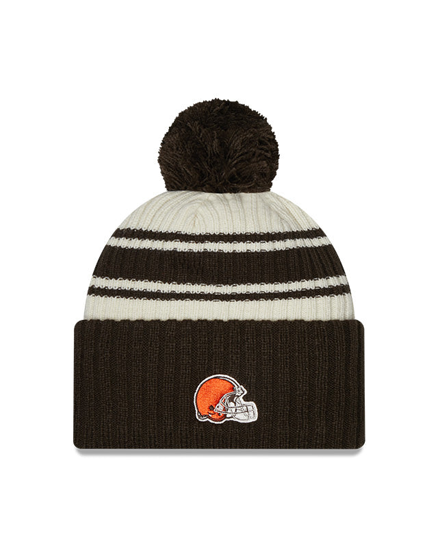 Cleveland Browns New Era 2022 Sideline - Sport Cuffed Pom Knit Hat - Cream/Brown