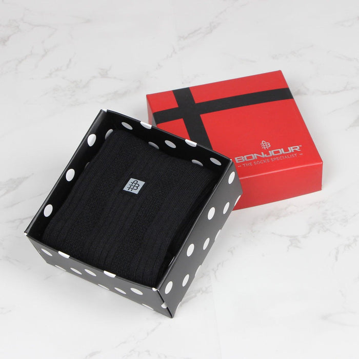 Designer Ribbed Formal Socks For Men - Black