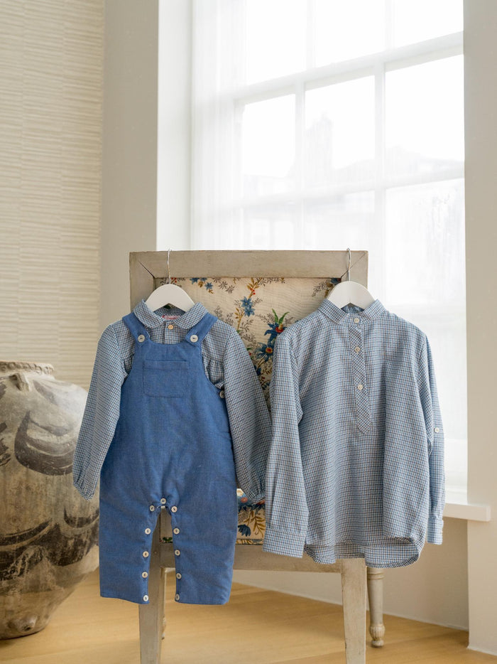 Dusty Blue Check Dante Long Sleeve Baby Shirt