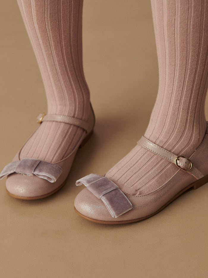 Dusty Pink Leather Girl Bow Mary Jane Shoes