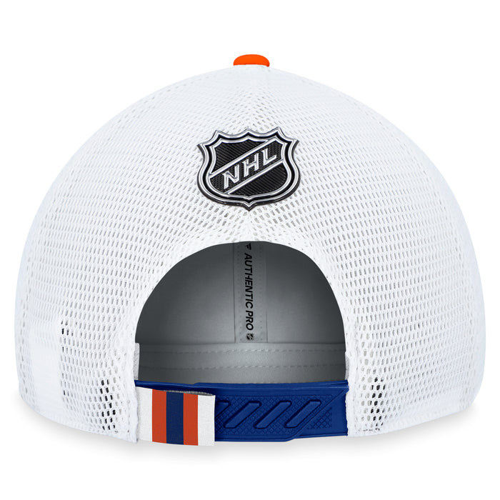 Edmonton Oilers Fanatics Branded Blue 2023 NHL Draft On Stage Trucker Adjustable Hat