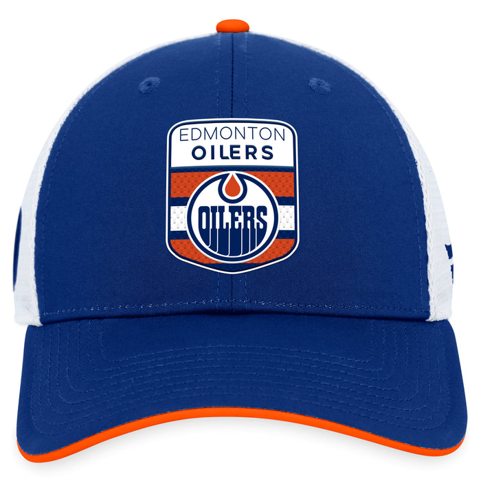 Edmonton Oilers Fanatics Branded Blue 2023 NHL Draft On Stage Trucker Adjustable Hat