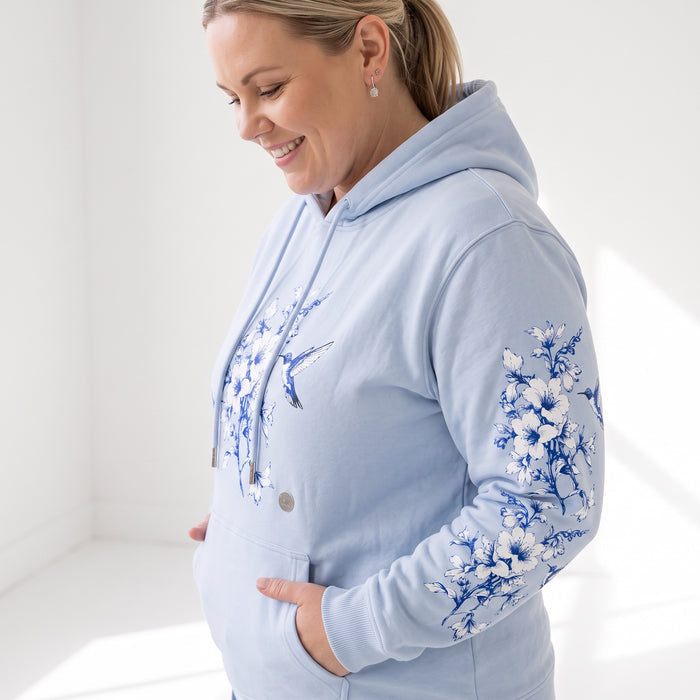 ETC Baby Blue Hummingbird Silhouette Cotton Hoodie