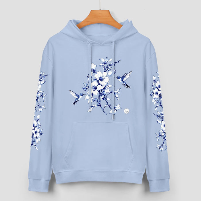 ETC Baby Blue Hummingbird Silhouette Cotton Hoodie