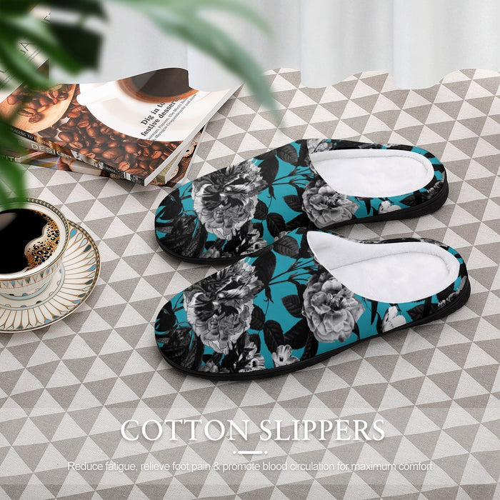 ETC Blue Butterfly Floral Cotton Slippers