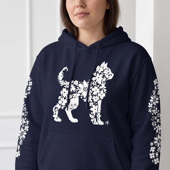 ETC Floral Cat Navy Cotton Hoodie