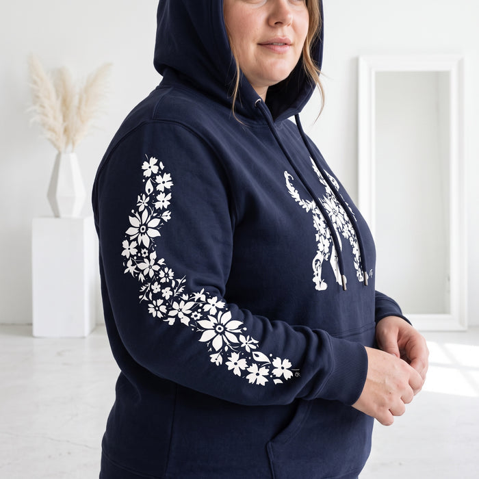 ETC Floral Cat Navy Cotton Hoodie