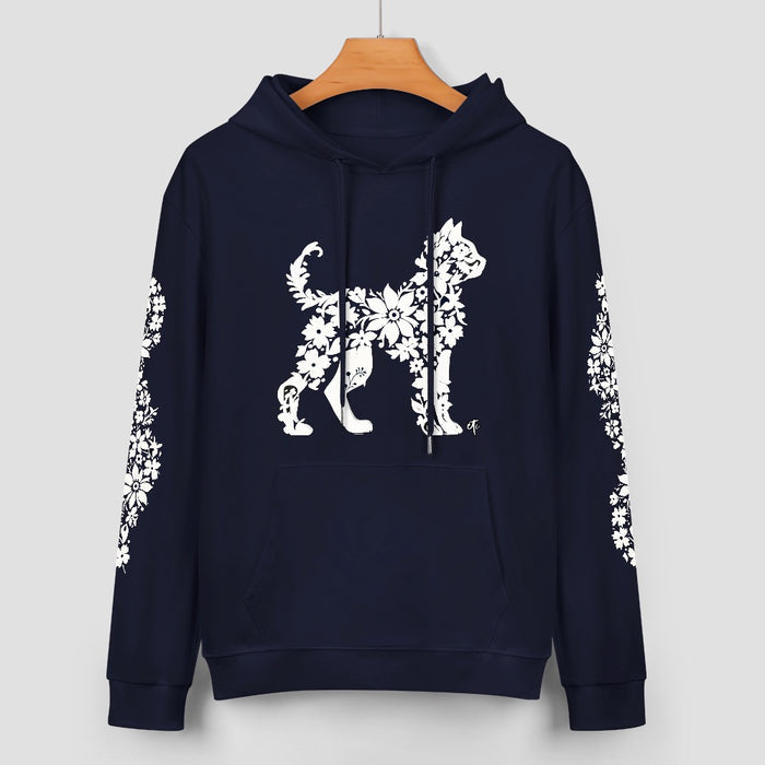 ETC Floral Cat Navy Cotton Hoodie