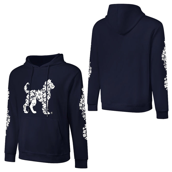ETC Floral Cat Navy Cotton Hoodie