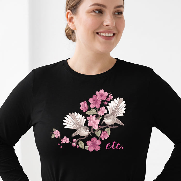 ETC Floral Fantail Black Cotton Long Sleeve