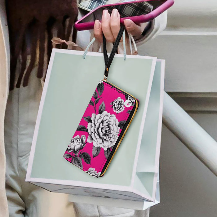 ETC Hot Pink Monochrome Floral PU Leather