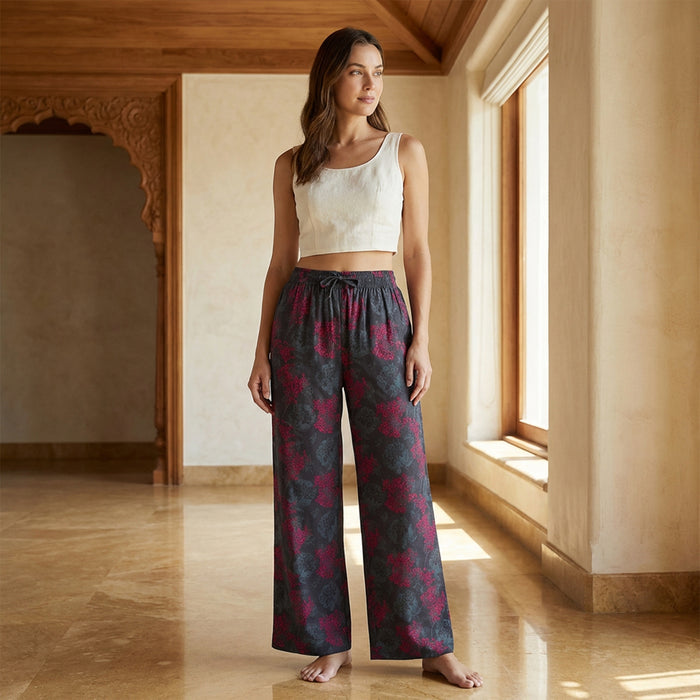 Floral Printed Palazzo for Women | Comfortable Fit (Grey