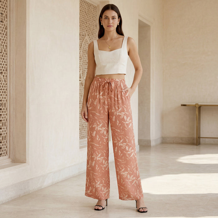 Floral Printed Palazzo for Women | Comfortable Fit (Mud)