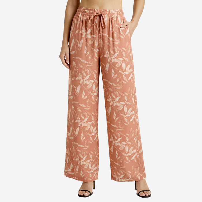 Floral Printed Palazzo for Women | Comfortable Fit (Mud)