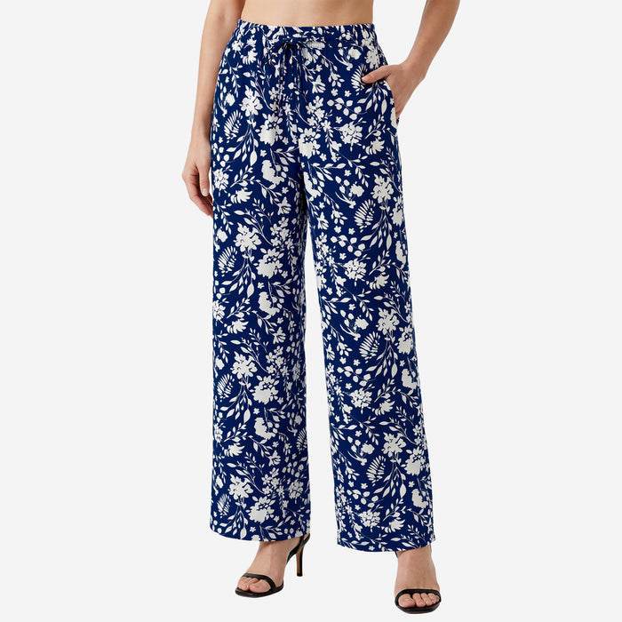 Floral Printed Palazzo for Women | Comfortable Fit (Navy)