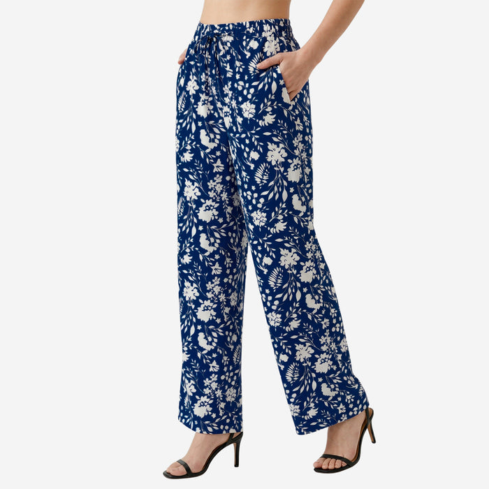 Floral Printed Palazzo for Women | Comfortable Fit (Navy)