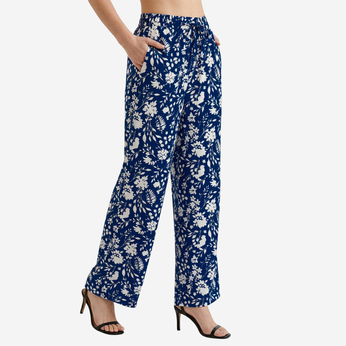 Floral Printed Palazzo for Women | Comfortable Fit (Navy)