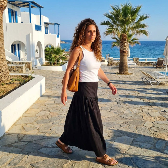 Flowy  Long Skirt-Black