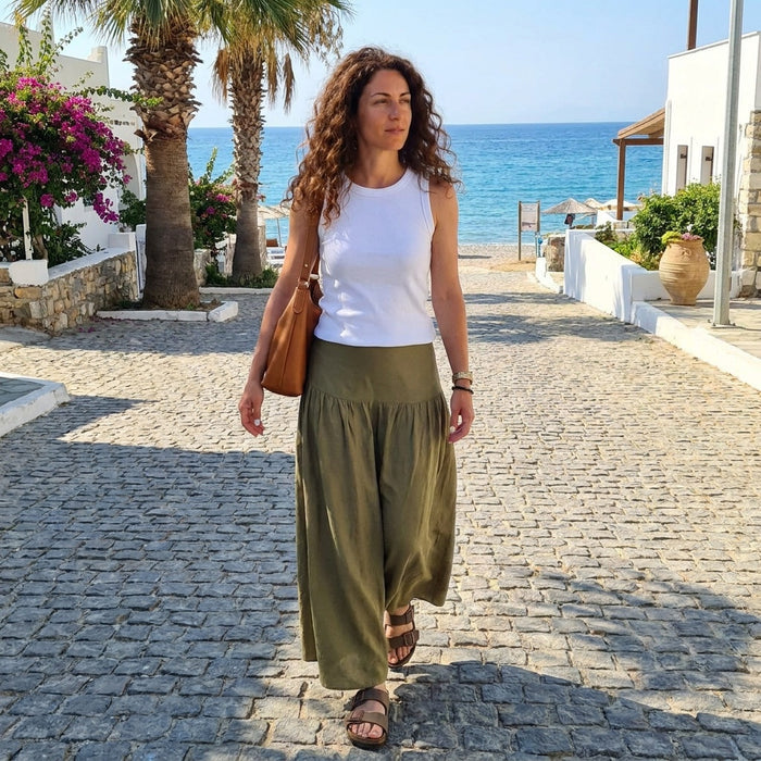 Flowy Long Skirt-Olive Green