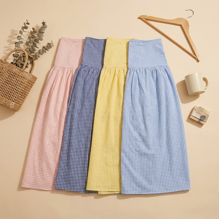 Gingham Checked Skirt-Light Blue