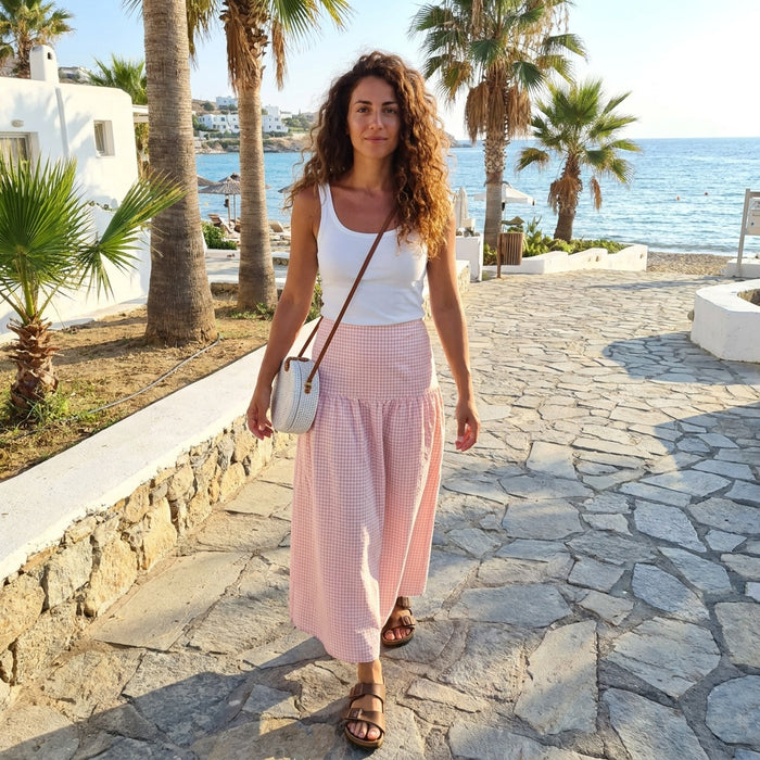 Gingham Checked Skirt-Pink