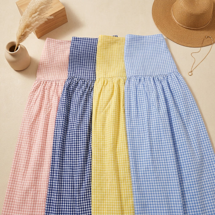 Gingham Checked Skirt-Yellow