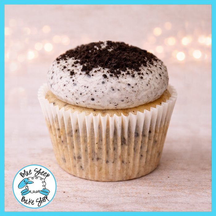 Oreo cupcake made with Oreo cake and Oreo Swiss buttercream frosting topped with Oreo crumbs from Blue Sheep Bake Shop in Somerville NJ