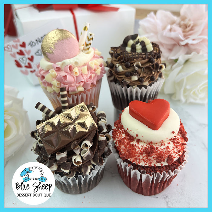 Valentine’s Day Gourmet Cupcake Set with Death by Chocolate, Red Velvet, Lava Cake, and Strawberries & Cream from Blue Sheep Bake Shop in Somerville, NJ