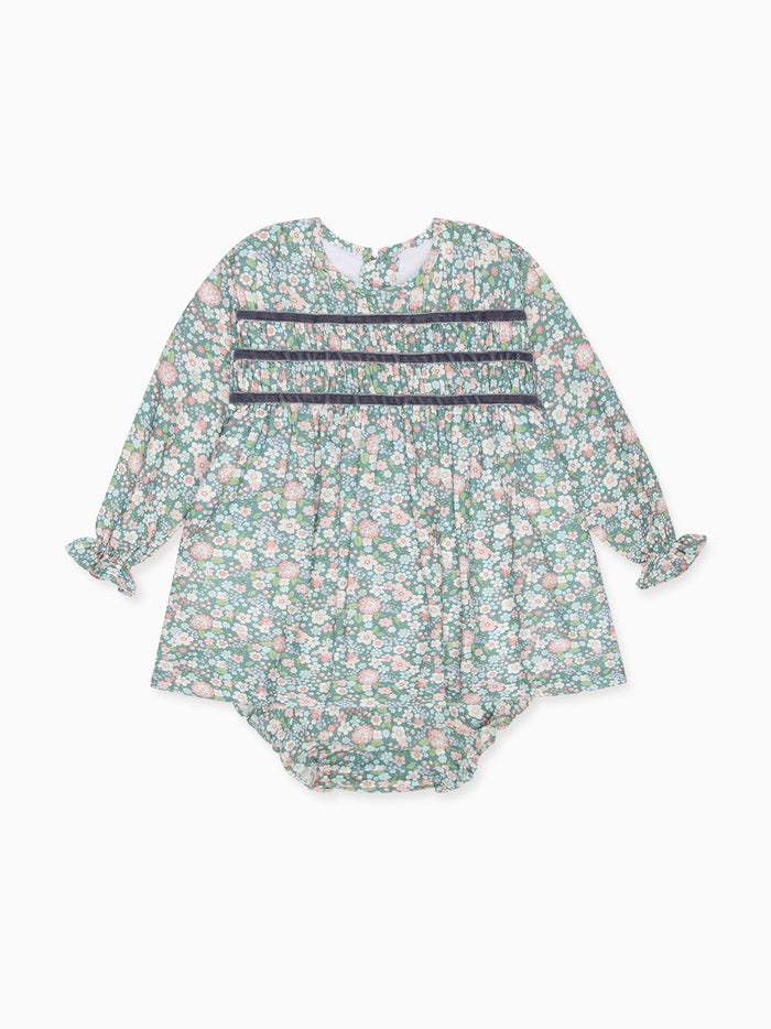Green Floral Belia Baby Girl Smocked Set