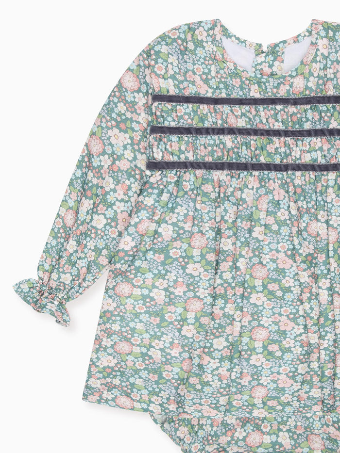 Green Floral Belia Baby Girl Smocked Set