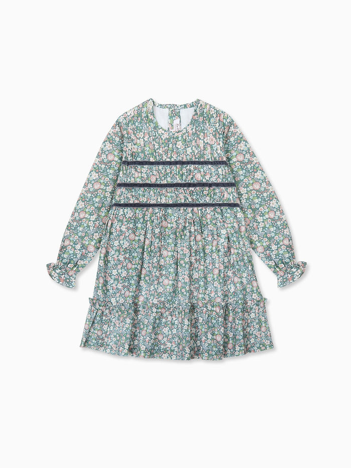 Green Floral Belia Girl Smocked Dress