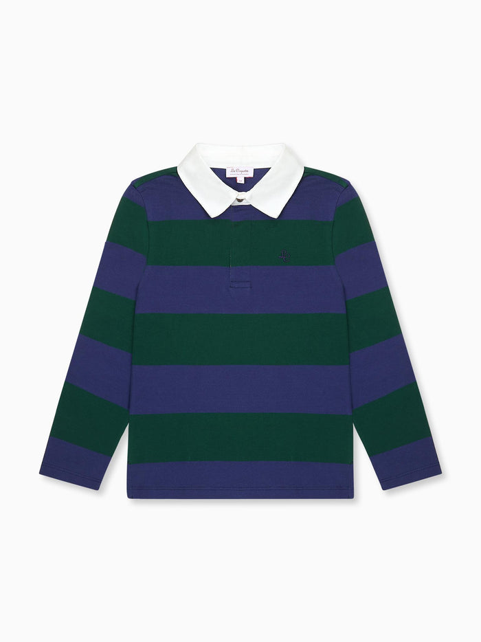 Green Stripe Tijo Long Sleeve Boy Rugby Shirt