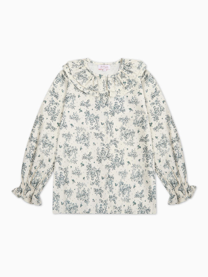 Green Toile Du Jouy Lila Long Sleeve Girl Shirt