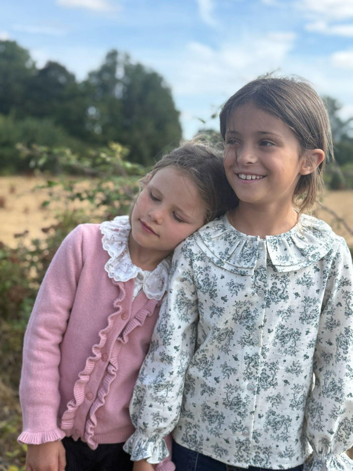 Green Toile Du Jouy Lila Long Sleeve Girl Shirt