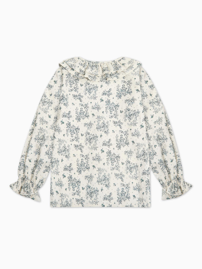 Green Toile Du Jouy Lila Long Sleeve Girl Shirt